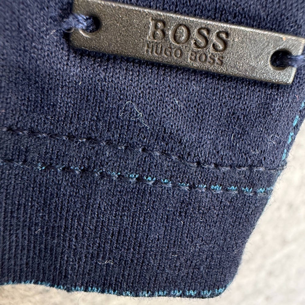 Hugo Boss Mercerised Polo Shirt Mens Large Regular Fit Navy‎ Blue Grid Pattern - Picture 2 of 10